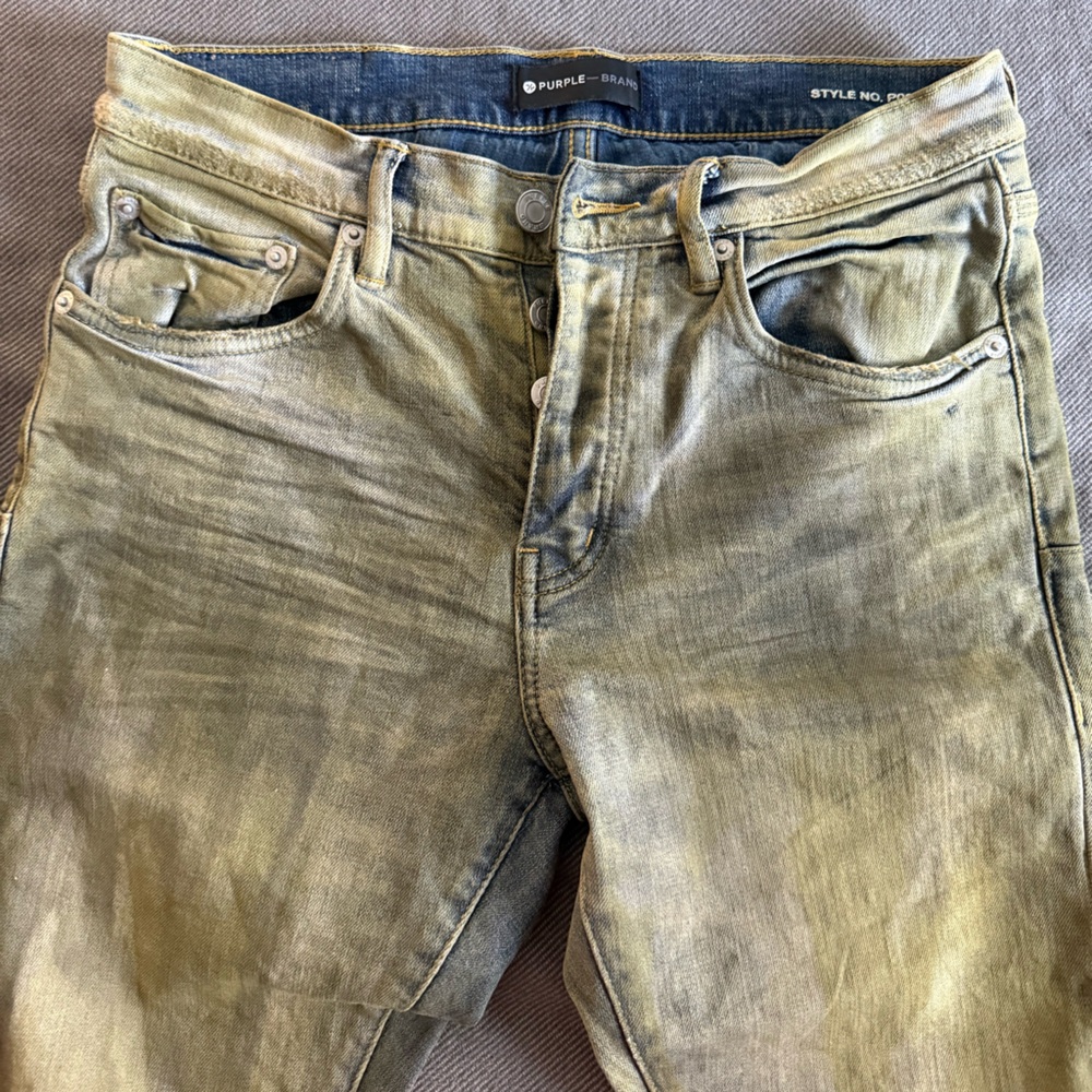 Purple brand distresses Olive Green skinny